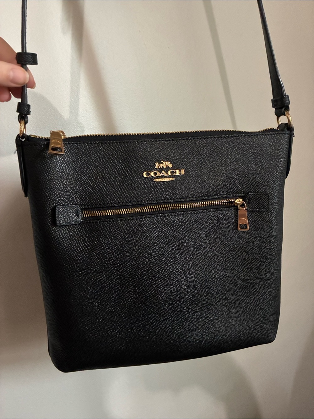 Coach Black Leather Crossbody with Gold Hardware